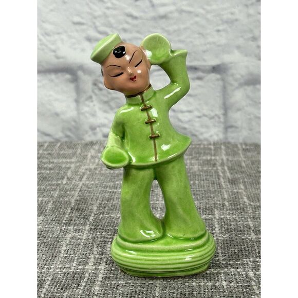 Vintage Asian Figurine‎ 1950s Mid Century Dancer Chartreuse Green 4.25" - Picture 1 of 8